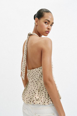 ZARA ТОП В ГОРОШЕК ИЗО ЛЬНА, РАЗНОЦВЕТНЫЙ