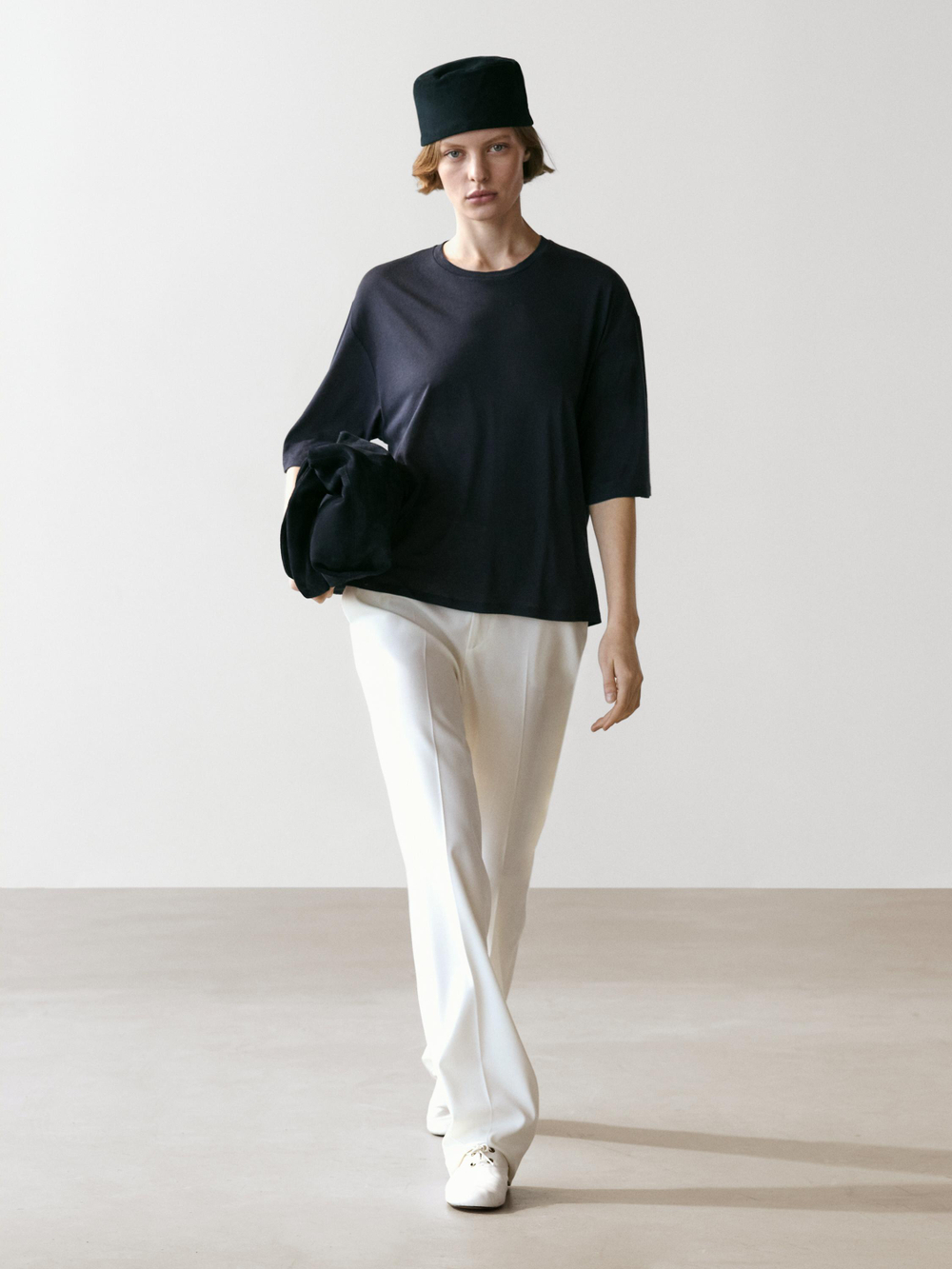 Massimo Dutti Хлопковая футболка оверсайз, темно-синий