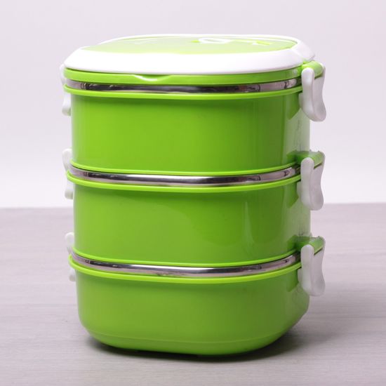 Ланч бокс тройной 2700 мл. Kamille КМ-2114 (салатовый, розовый, оранжевый)