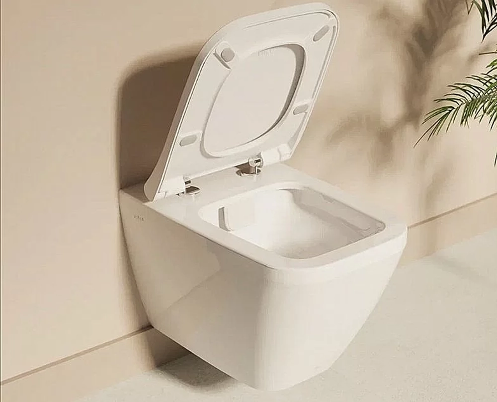 Унитаз Vitra INTEGRA SQUARE 9856B003-7206 безободковый с инсталляцией, с крышкой микролифт, кнопка хром матовый