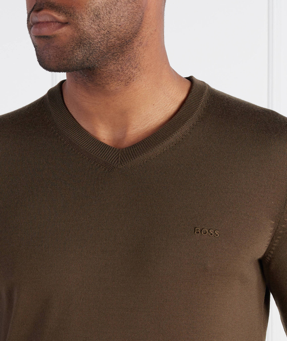 Хлопковый свитер baram-l BOSS BLACK - хаки(50476363)