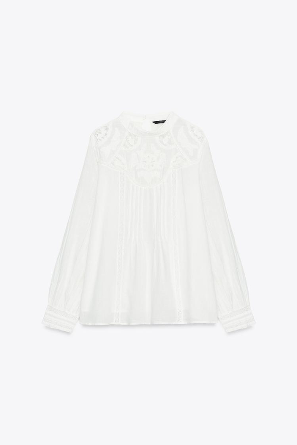 ZARA БЛУЗА С ВЫШИВКОЙ «ЦВЕТЫ», БЕЛЫЙ