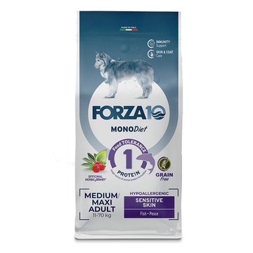 Сухой беззлаковый монобелковый корм Forza 10 MonoDIET Sensitive Skin Adult M/L для взрослых собак средних и крупных пород с чувствительной кожей и шерстью