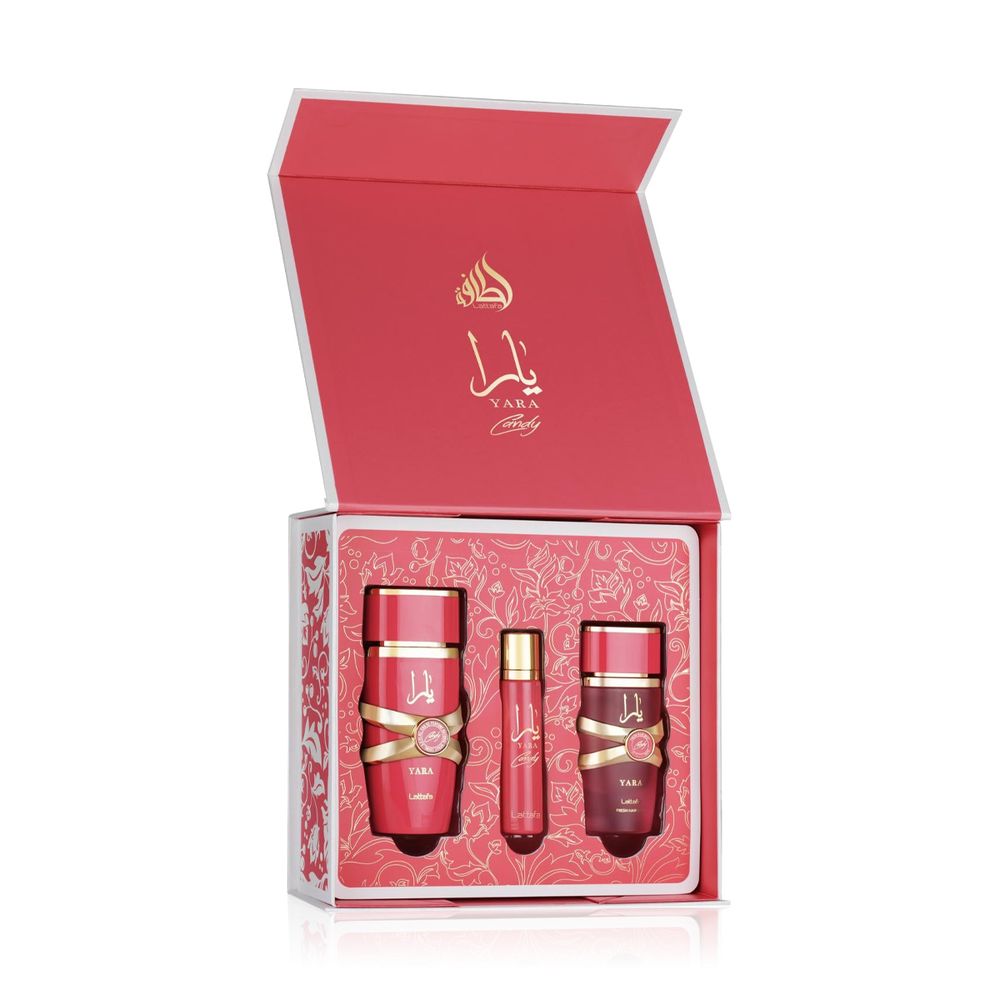 Lattafa Yara Candy EDP 100 ml + EDP MINI 12 ml + Hair Mist 50 ml (woman) 1 pcs