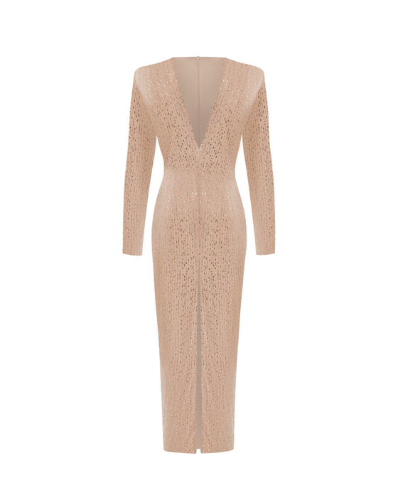 Платье миди из шифона с кристаллами