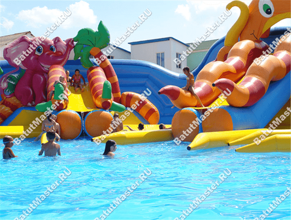 Надувной наземный аквапарк «Аквасфера» с бассейном, 20x18.5x7 м.
