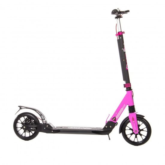 Складной двухколёсный самокат Micar Storm Pro 200 мм с двумя амортизаторами и ручным дисковым тормозом, черно-розовый