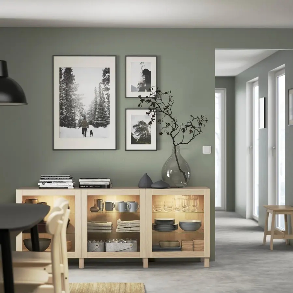 Комбинация с дверями - IKEA BESTÅ/BESTA/БЕСТО ИКЕА, 180х42х74 см, под беленый дуб