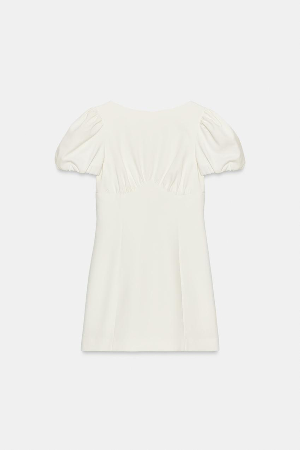 ZARA КОРОТКОЕ ПЛАТЬЕ СО СКЛАДКАМИ И КАРМАНАМИ, БЕЛЫЙ