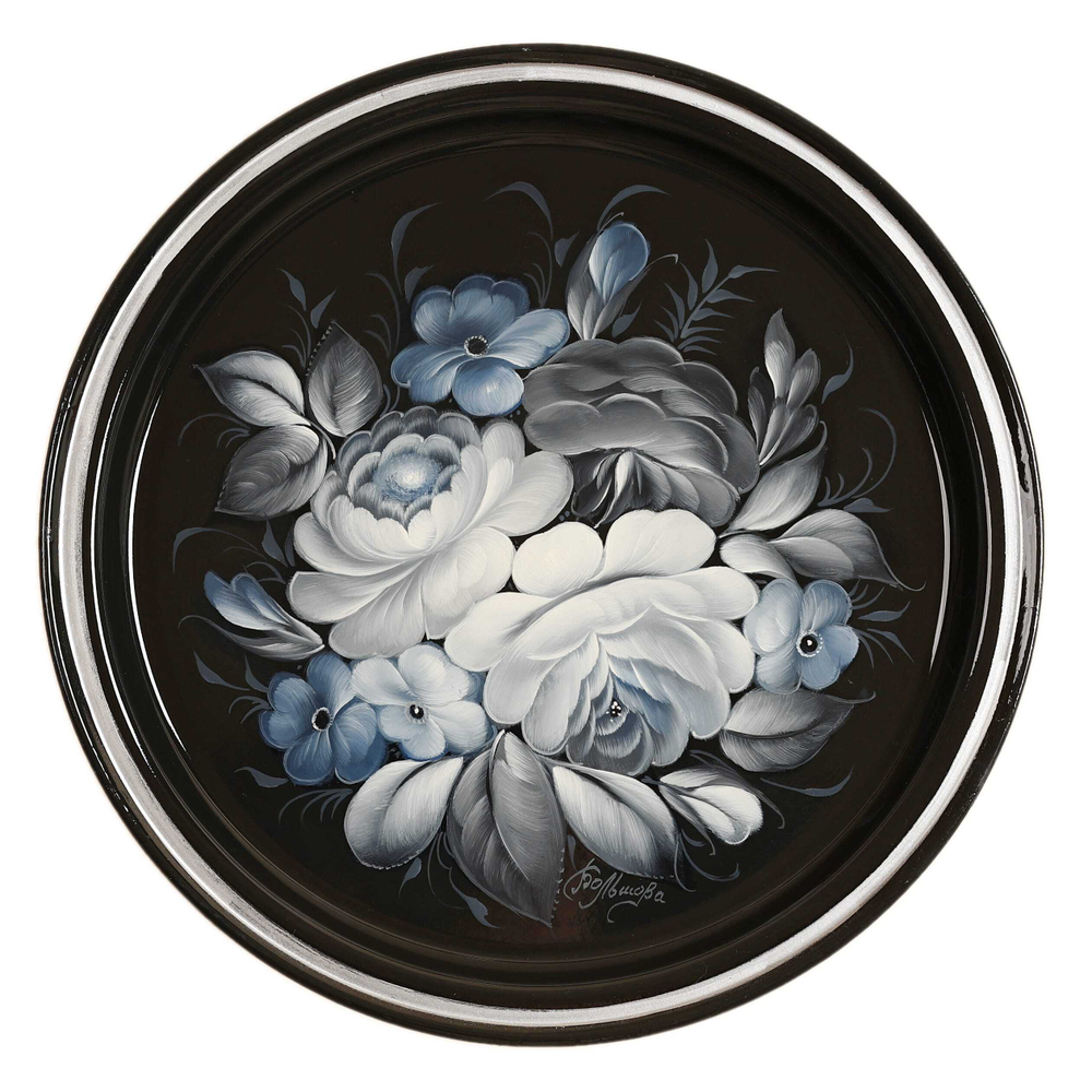 Жостовский поднос декоративный, размер 22 см (A5), металлический