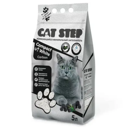 Наполнитель комкующийся минеральный Cat Step Compact White Carbon, 5л