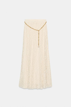 ZARA ЮБКА МИДИ С ПОЯСОМ-ЦЕПОЧКОЙ, ЭКРЮ