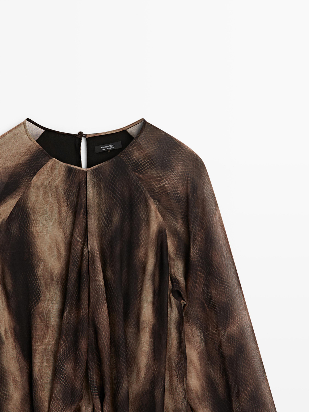 Massimo Dutti Платье из струящейся ткани с анималистическим принтом, коричневый