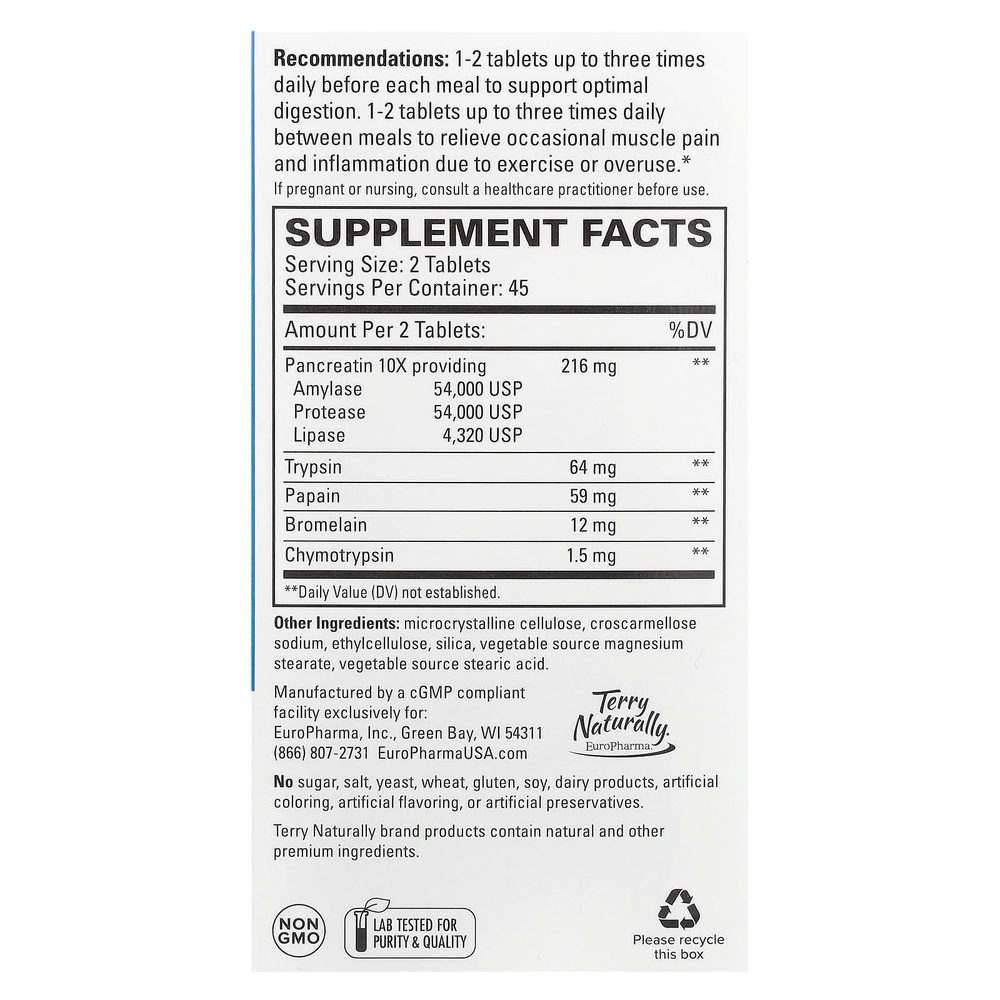 Terry Naturally, Клинические пищеварительные ферменты, 90 таблеток