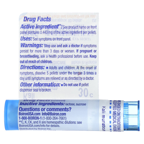 Boiron, Kali muriaticum, 30C, средство для облегчения заложенности носа, примерно 80 гранул