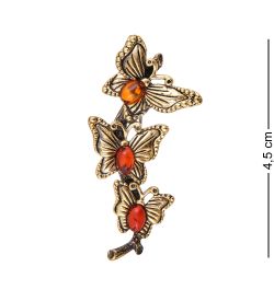 AM-3446 Брошь «Бабочки пархающие» (латунь, янтарь)
