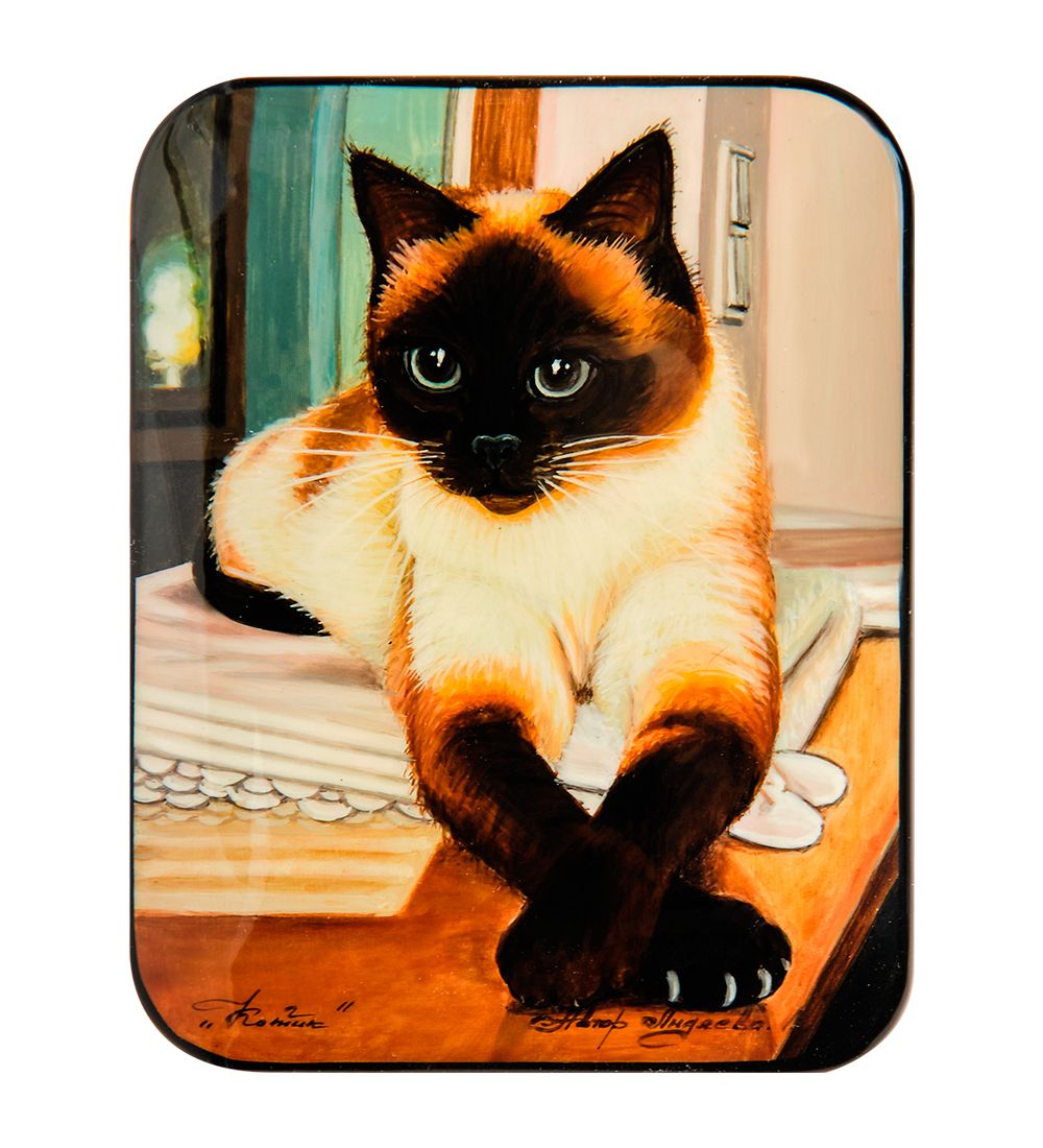 Народные промыслы ШК-55/129-D Шкатулка «Котик» Лидяева Л.