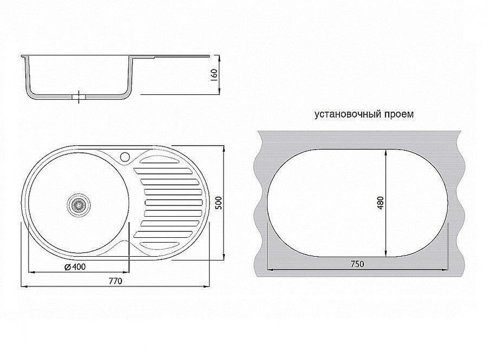 Мойка врезная Vivat 775016/0,6 1Ч1К (левая) Глянец Нержавеющая сталь