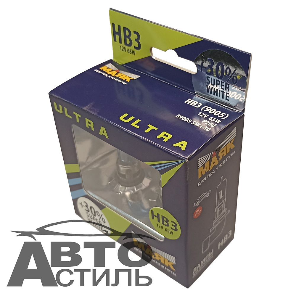 Автолампа HВ3(9005) 12V 55W  Маяк  +30% Super  White 89005SW+30% (к-т)