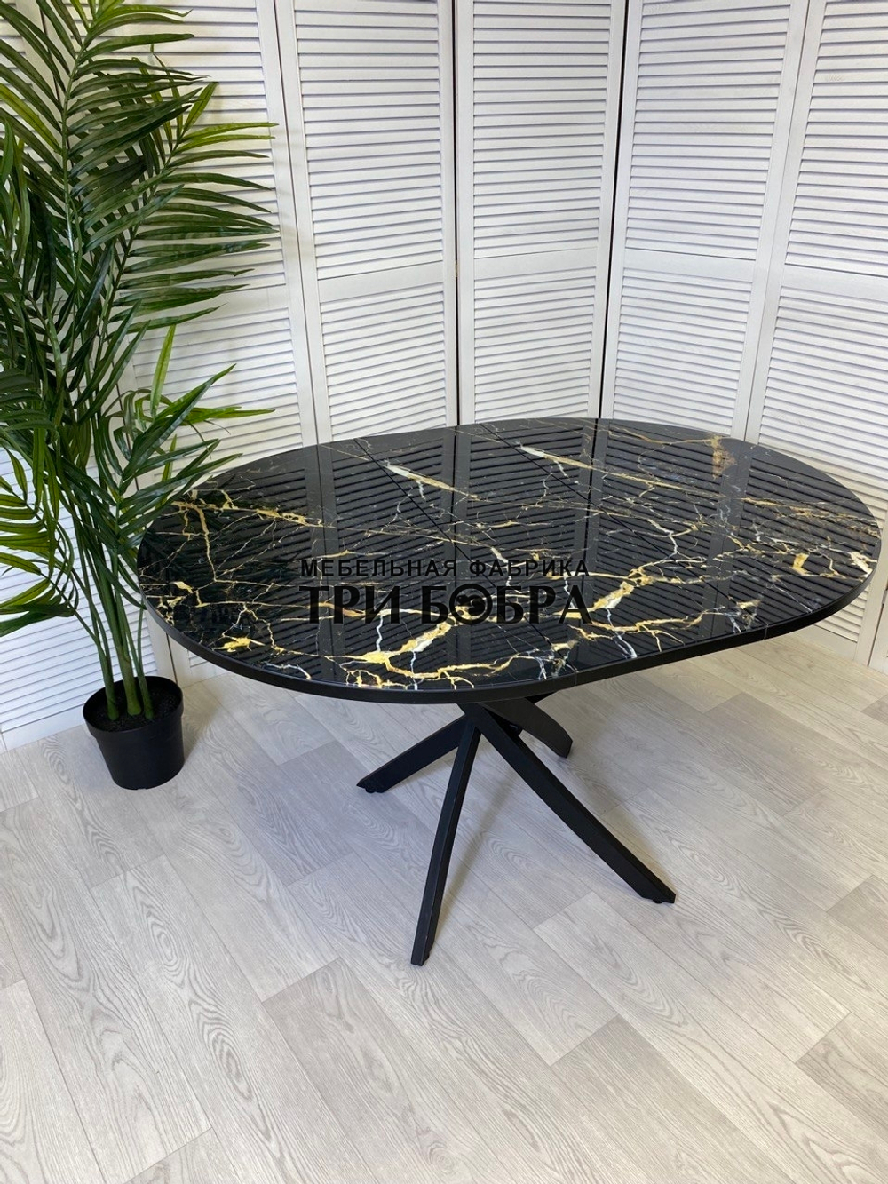 Стол круглый стеклянный "Чёрный мрамор"