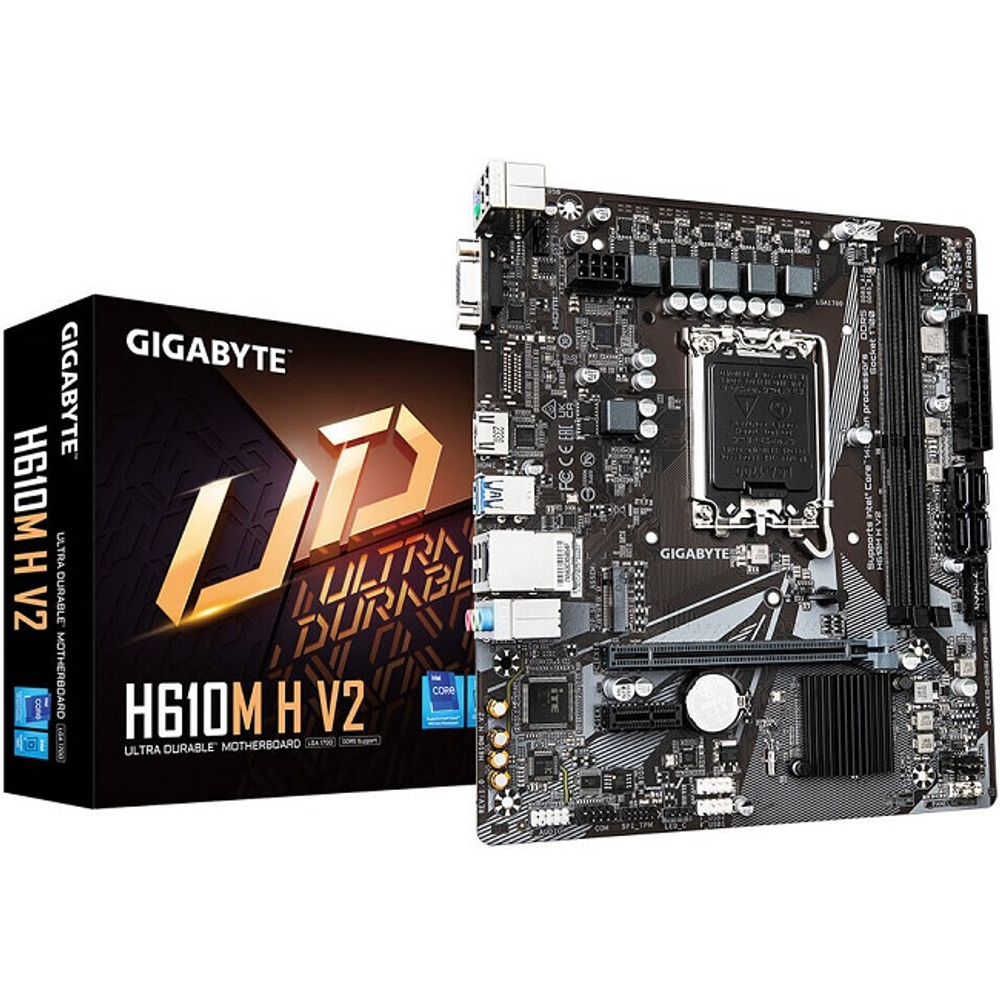 Материнская плата GIGABYTE H610M H V2 (LGA1700/H610/2xDDR5/PCI-Ex16/M.2/SB7.1/GLAN/HDMI/VGA/mATX)