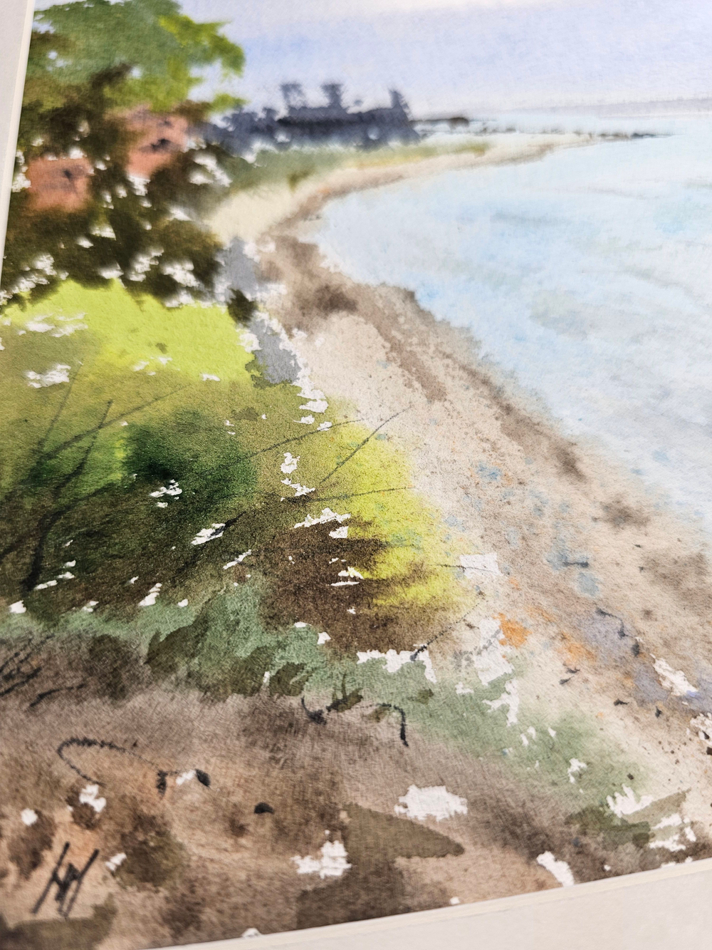 Картина авторская акварельная в паспарту 21х30 см "Вид на морской порт со смотровой площадки Богудонии"