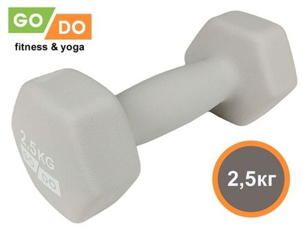 Гантель GO DO в виниловой матовой неопреновой оболочке.  Вес 2,5 кг.  (Белый)