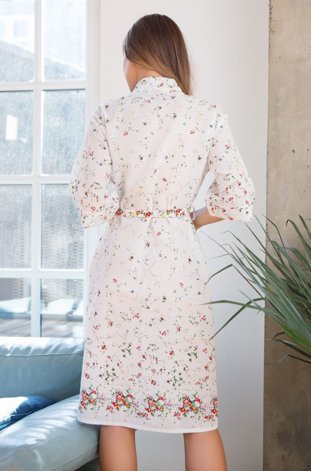 Домашний халат Daisy с цветочным принтом (Размер: XXL-XXXL) (Цвет: белый)