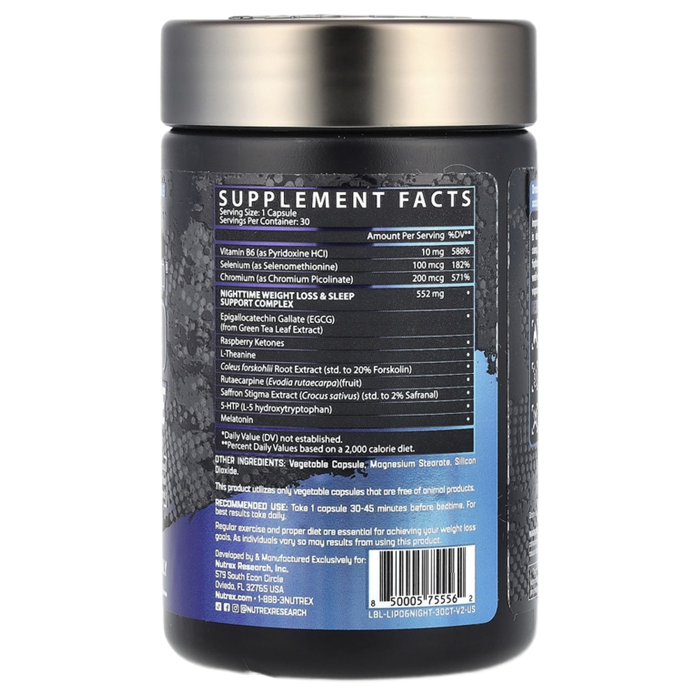 Nutrex Research Lipo-6 Nighttime, 30 капсул — Ночной жиросжигатель