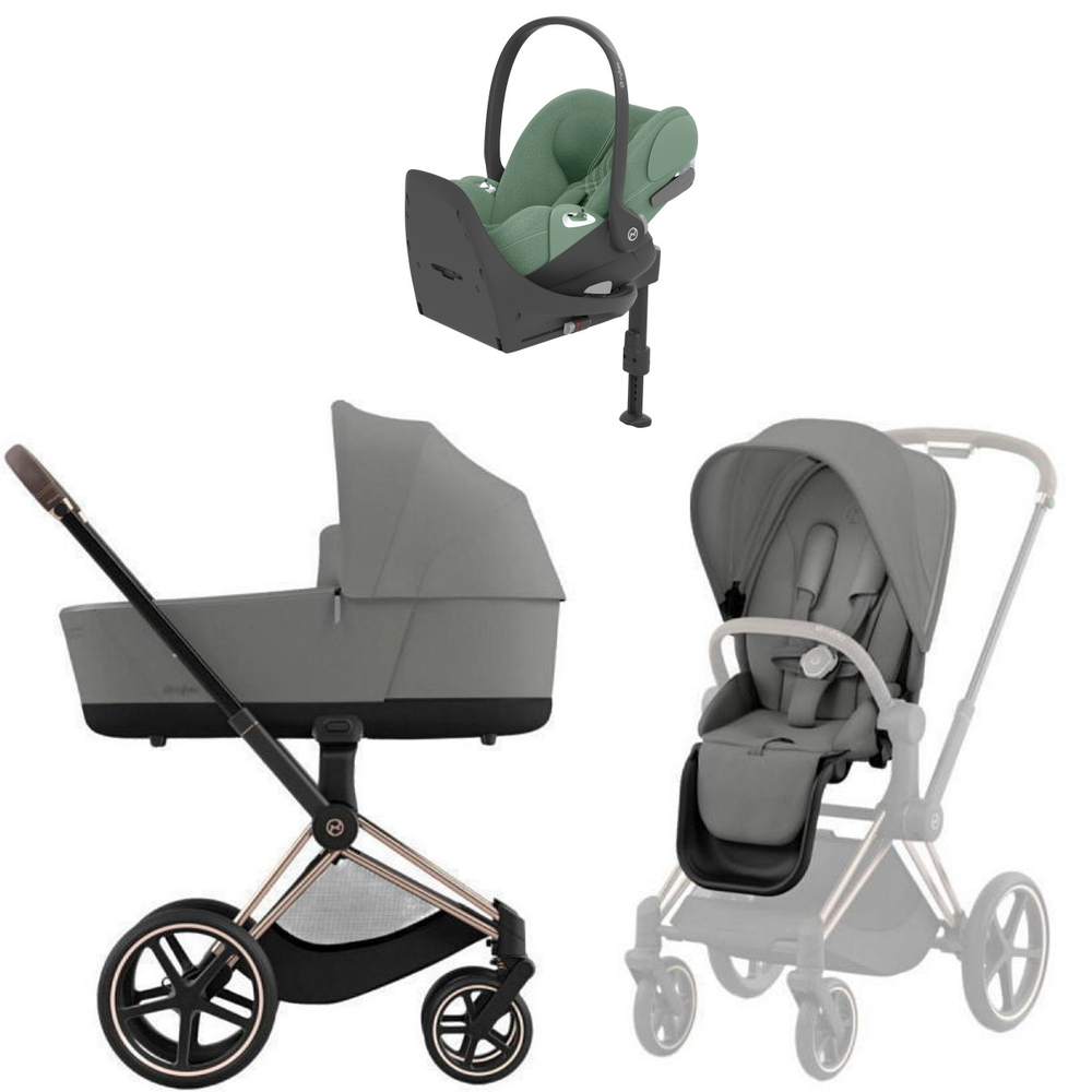 Коляска Cybex Priam IV Rosegold complete Cloud T Leaf Green Plus Base T 3 в 1 Mirage Grey