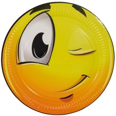 Тарелка картонная d-230 ламинированная "Подмигивающий смайл" (100/1000 шт.) Фабрика Посуды