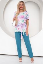 Костюм брючный Флай (принт/бирюза) К11-37/7 Nikol (Акция)