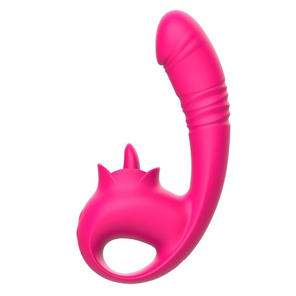 Розовый изогнутый вибромассажер 19,7см с фрикциями I-Moon Lick MY-253