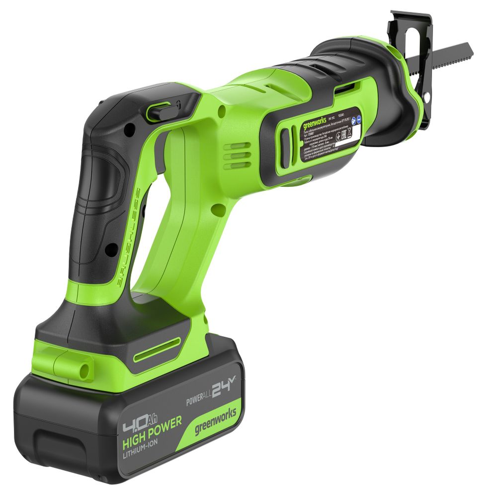 Пила сабельная акк. Greenworks GPT-BLRS-1, 24V, б/щет, 0-3000/мин, рез 115 мм дер.,1х4Ач,ЗУ,кор (1200607CUB)