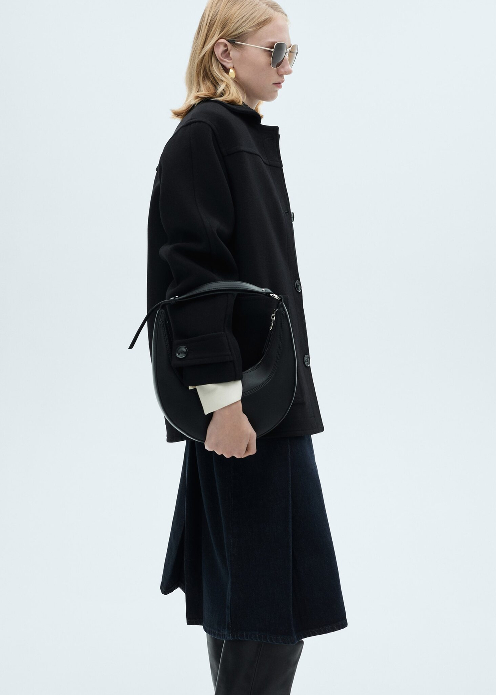 MANGO Шерстяное пальто, черный