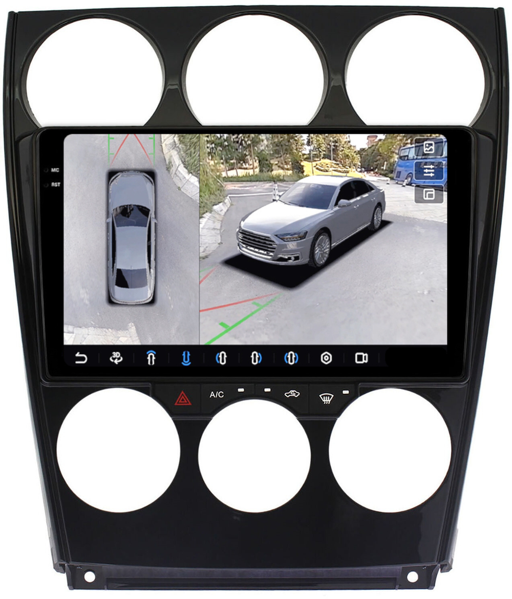 Магнитола для Mazda 6 GG 2002-2007 - FarCar BX311M-360 монитор 9.5" 2K QLED на Android 13, 6Гб+128Гб, CarPlay, 4G SIM-слот, 4 камеры в комплекте