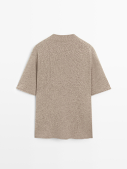 Massimo Dutti Свитер оверсайз из 100% шерсти с короткими рукавами, кротово-коричневый