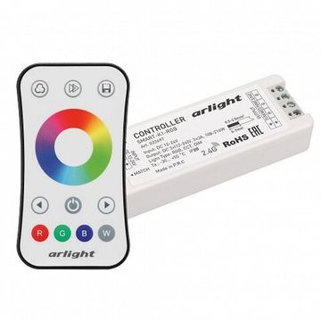 Комплект контроллер с пультом для RGB светодиодной ленты (ШИМ) SMART-RGB-SET-RING (12-24V, 3x3A, ПДУ 2.4G) 034807 белый Arlight
