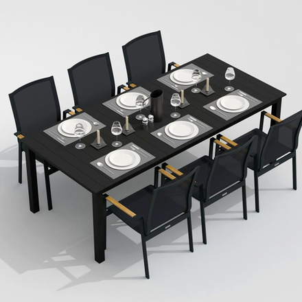 Обеденная группа Ideal Patio ДОЛЛА СОЛА каркас карбон, стол алюминий 220, текстилен серый