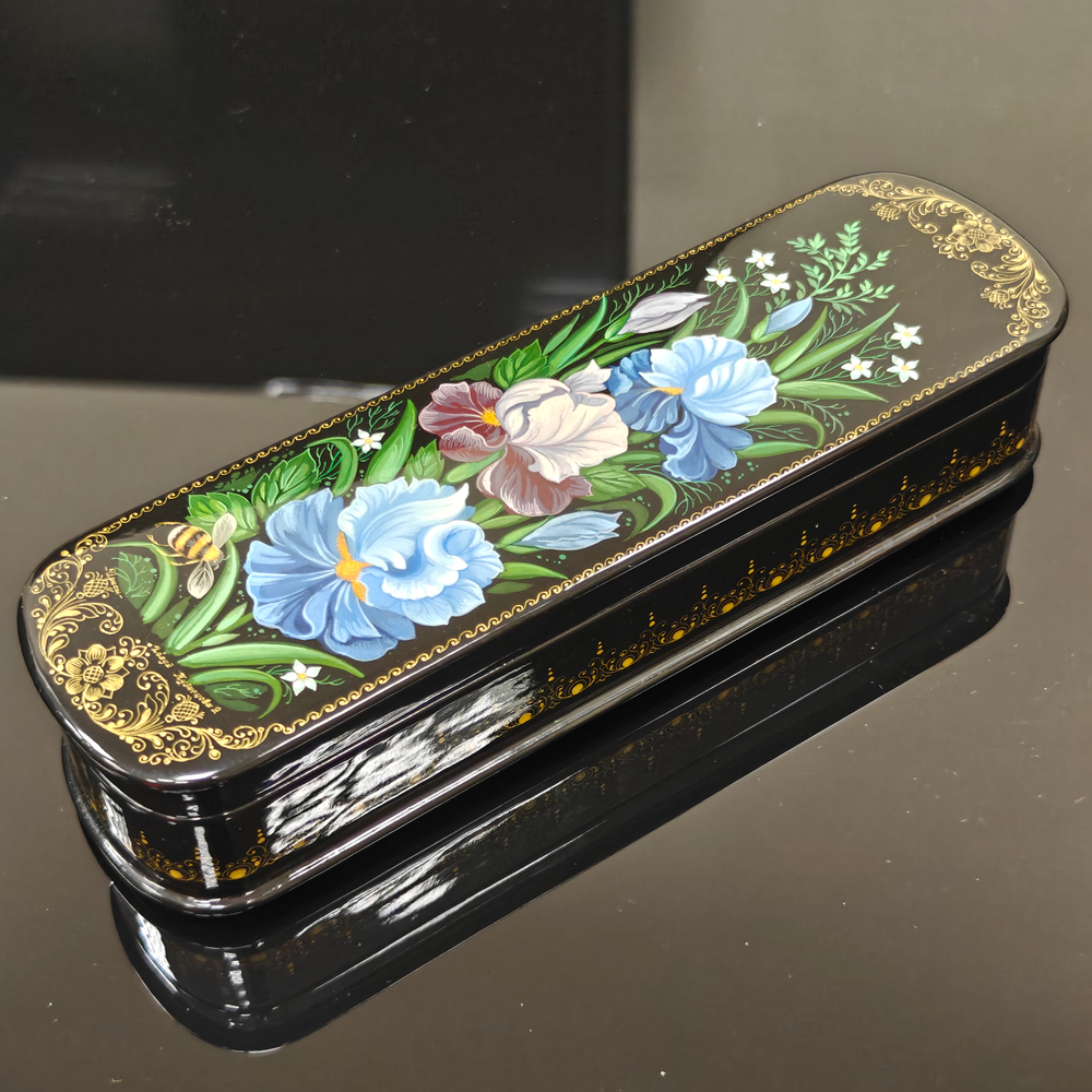 Шкатулка для ручки "Ирисы" с ручной росписью 20х6см