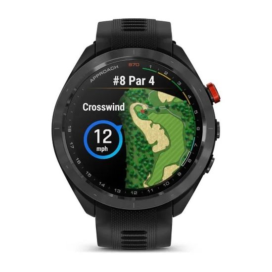 Умные часы Garmin Approach S70 (47 мм) Черный керамический безель с черным силиконовым ремешком