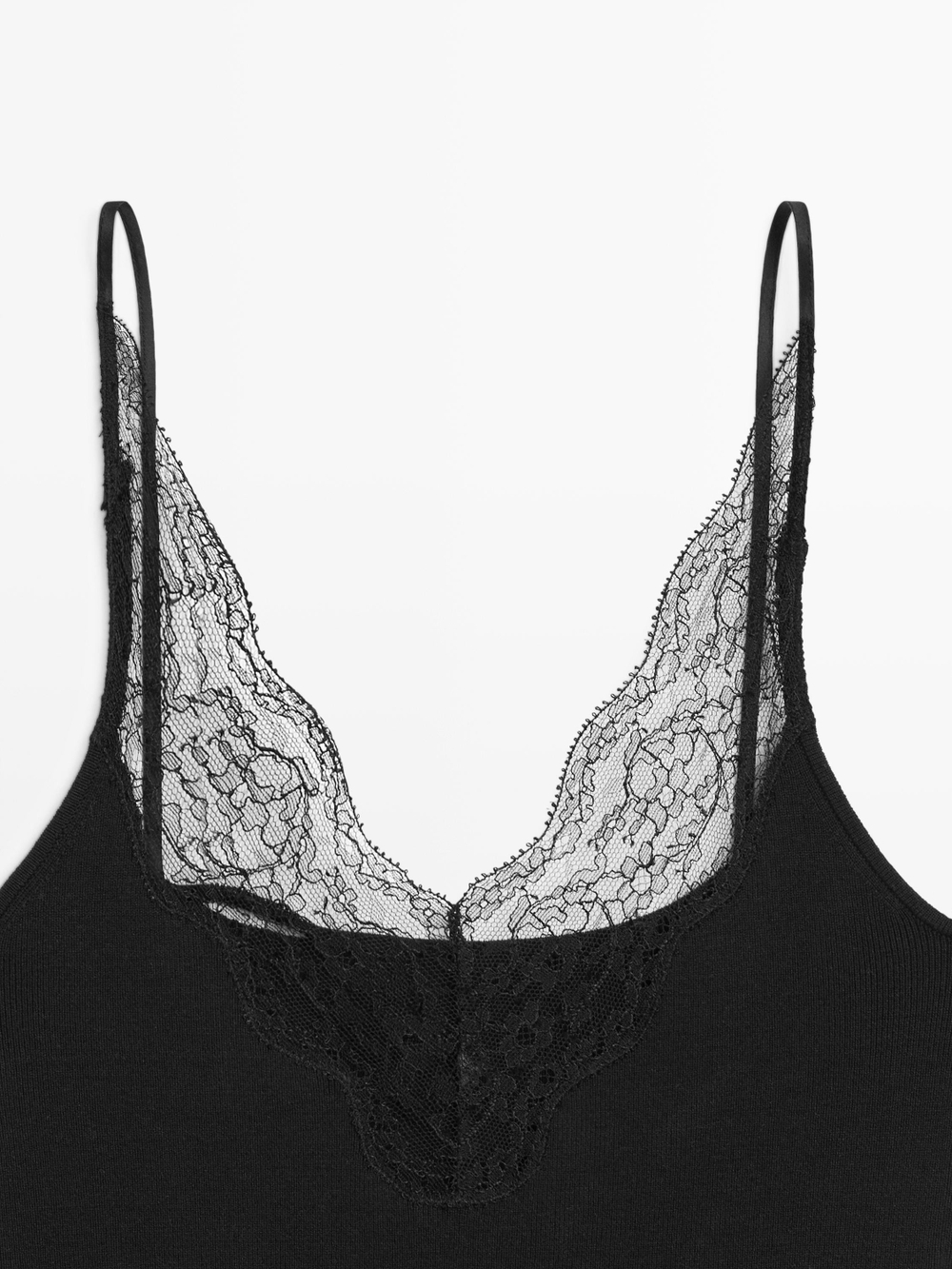 Massimo Dutti Боди с кружевной отделкой - STUDIO, черный