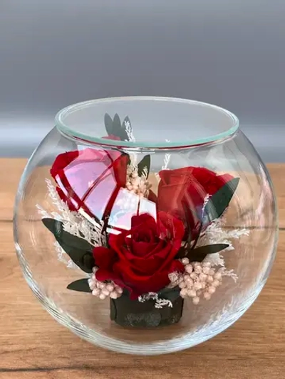натуральные кустовые розы в стекле, вакуум