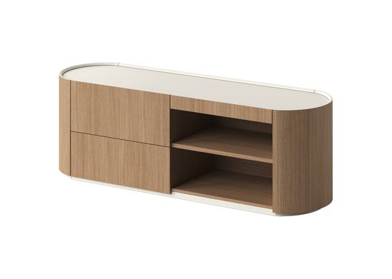 Тумба Lagom под ТВ 2 ящика 2 полки ширина 140 см (натуральный дуб, молочный)