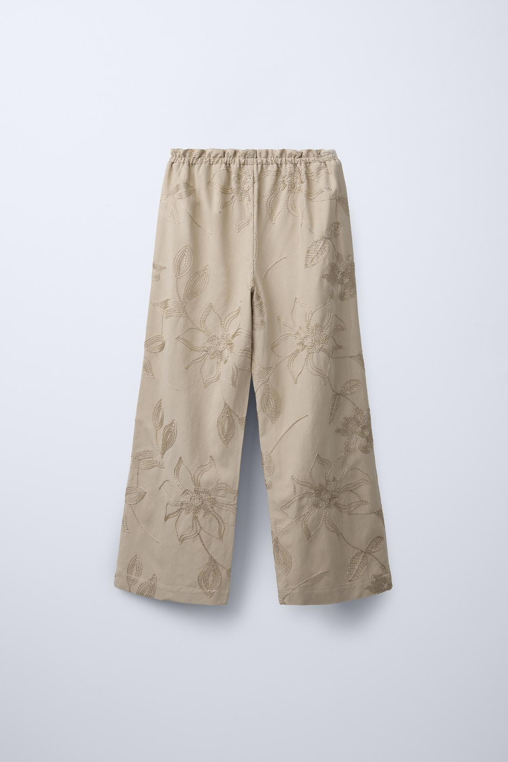 ZARA БРЮКИ С ВЫШИВКОЙ, СВЕТЛО-БЕЖЕВЫЙ