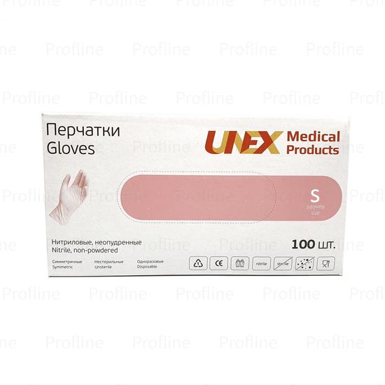 Перчатки UNEX размер S нитриловые розовые 50 пар/уп