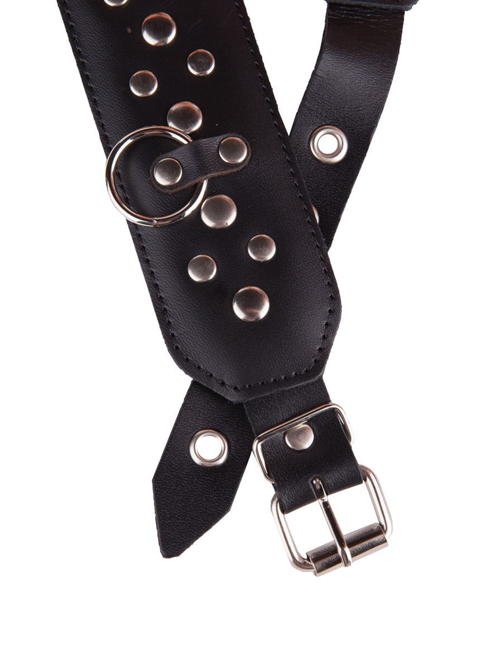 Чёрный кожаный ошейник с карабином и поводком (Цвет: черный)