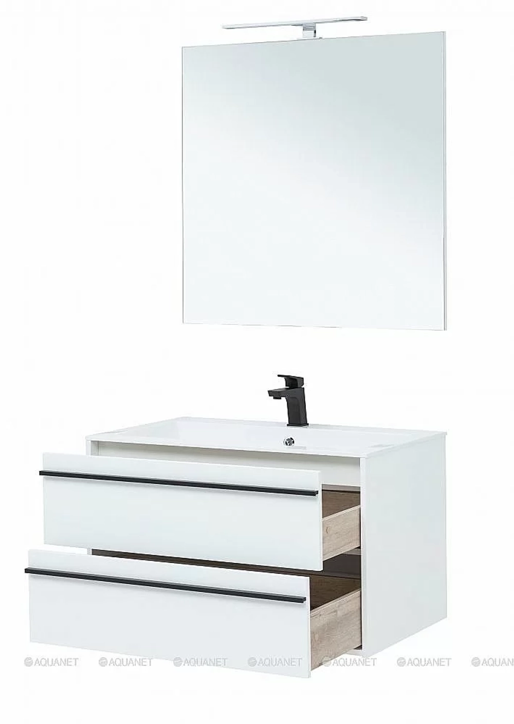 Тумба с раковиной Aquanet Lino 90 белая матовая