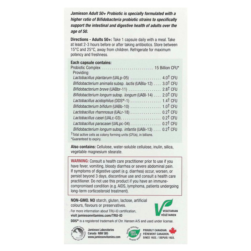 Jamieson Vitamins, Пробиотик для взрослых старше 50 лет, 15 млрд, 30 вегетарианских капсул