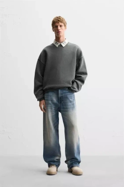 ZARA ТОЛСТОВКА С ЭФФЕКТОМ ПОТЕРТОСТИ, СЕРОВАТЫЙ